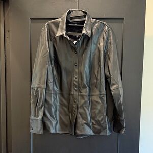 Bardot Black Faux Leather Button-Up Shirt Jacket